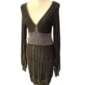 GUESS sweater dress Black and Gold Metallic Long Sleeve Dress